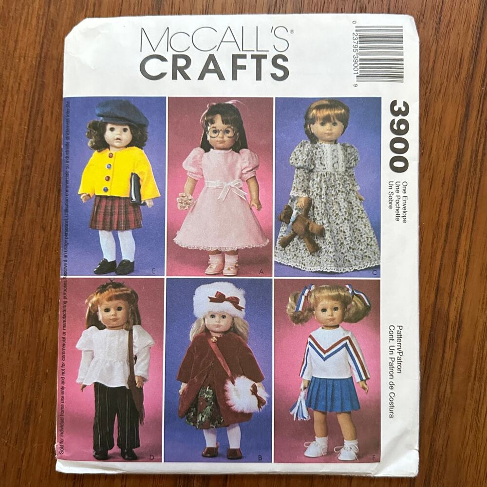UNCUT McCall's 3900 Pattern 18" Doll Clothes